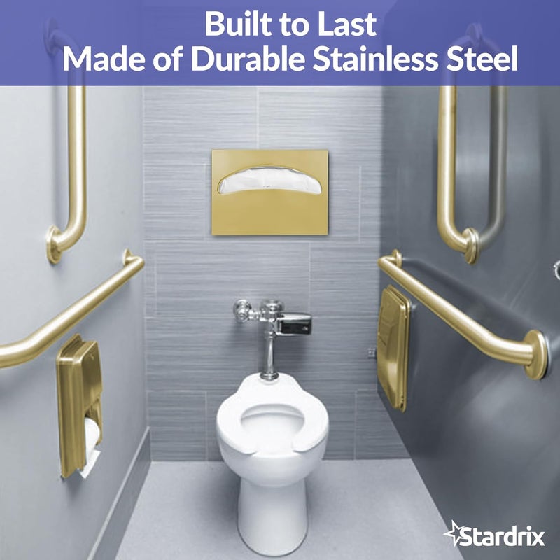 stardrix Stainless Steel Toilet Seat Cover Dispenser, Wall Mount Single or 1/2 Fold Large Capacity Toilet Seat Covers Holder for Commercial and Residential, Brushed Gold - Image 2